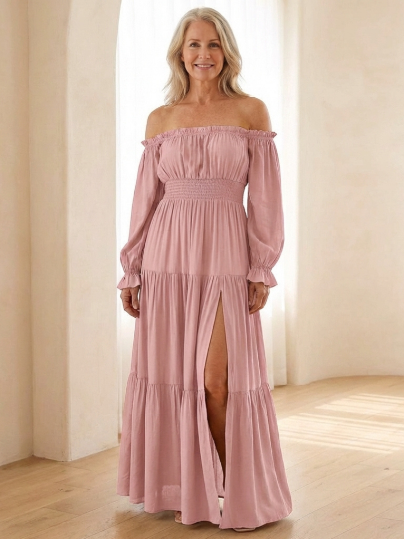 Women's Off Shoulder Maxi Dress with Smocked Waist