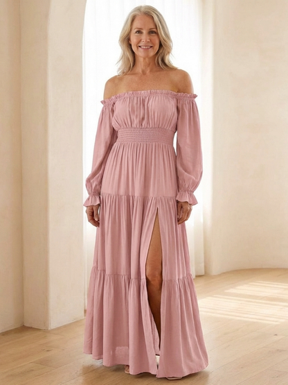 Women's Off Shoulder Maxi Dress with Smocked Waist