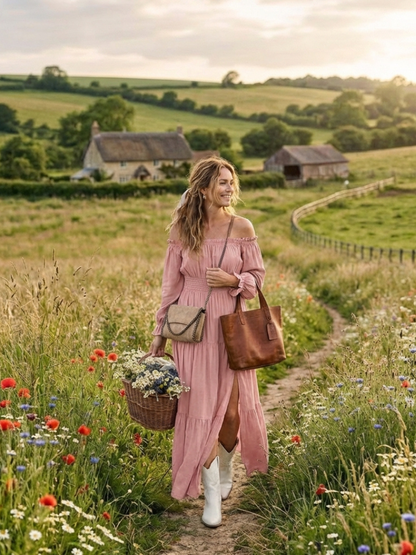 Women's Off Shoulder Maxi Dress with Smocked Waist
