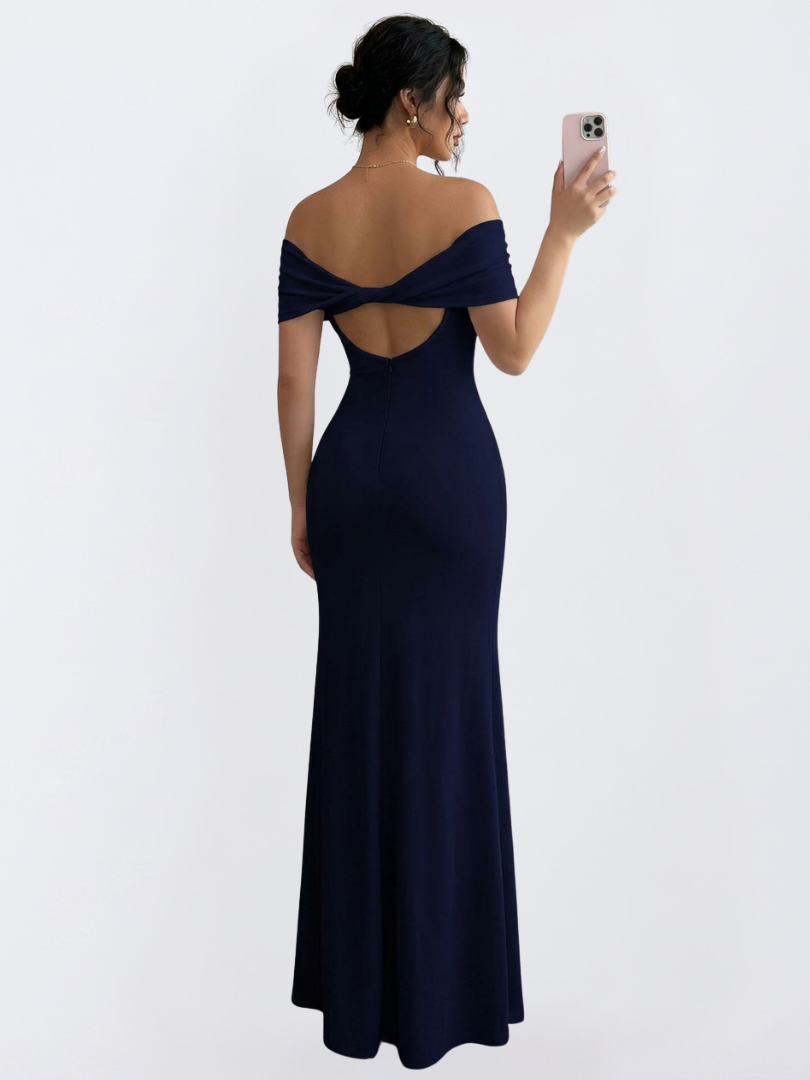 Women's Off-Shoulder Maxi Dress with Twist Back for Evening