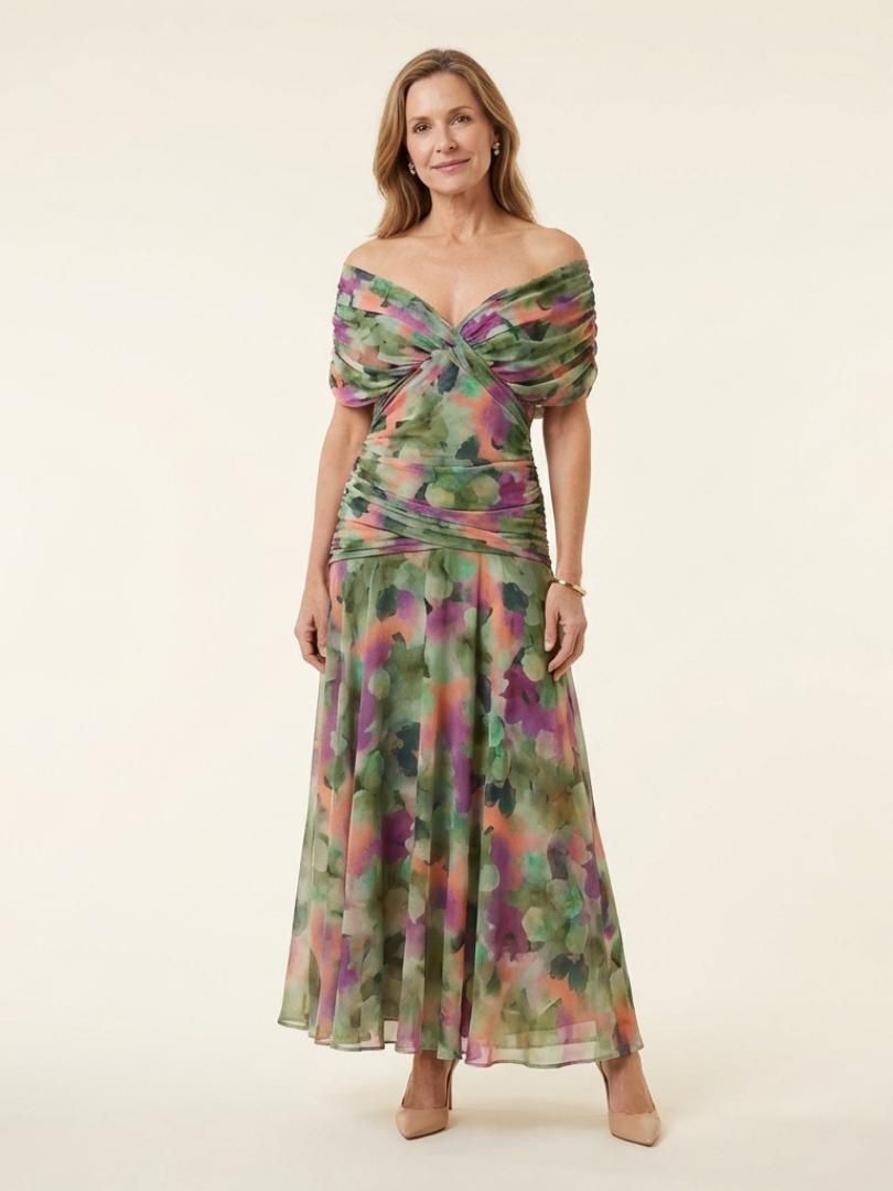 Women's Off Shoulder Twist Front Midi Dress for Events