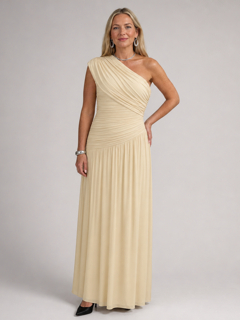 Women's One-Shoulder Draped Maxi Dress for Formal Events