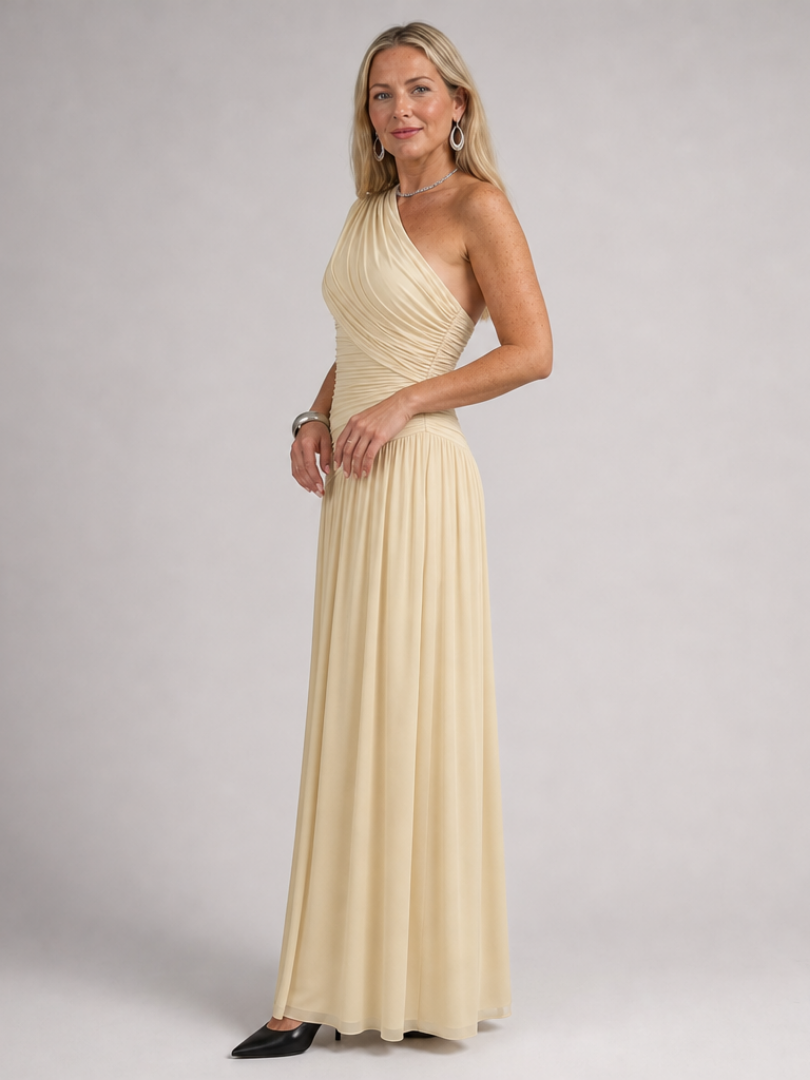 Women's One-Shoulder Draped Maxi Dress for Formal Events
