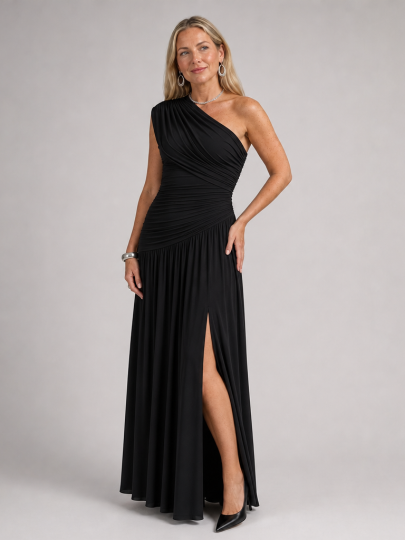 Women's One-Shoulder Draped Maxi Dress for Formal Events