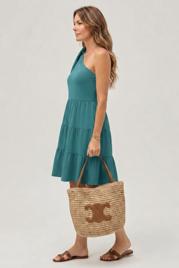 Women's One Shoulder Dress with Bow Detail for Casual Summer
