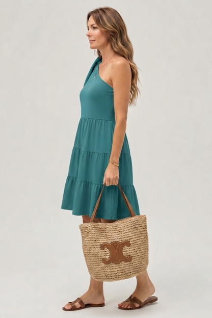 Women's One Shoulder Dress with Bow Detail for Casual Summer