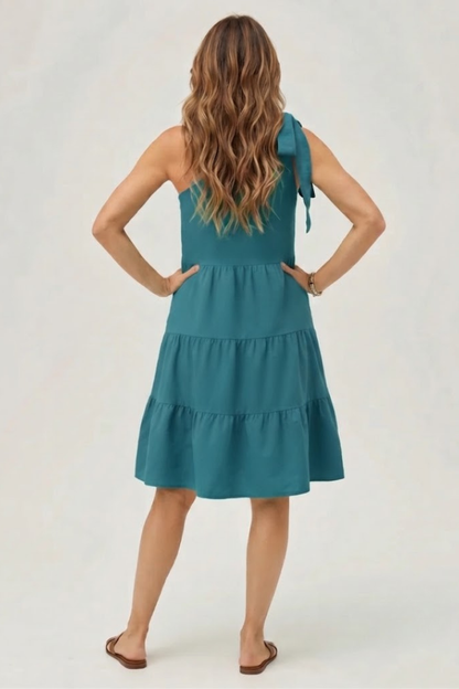 Women's One Shoulder Dress with Bow Detail for Casual Summer