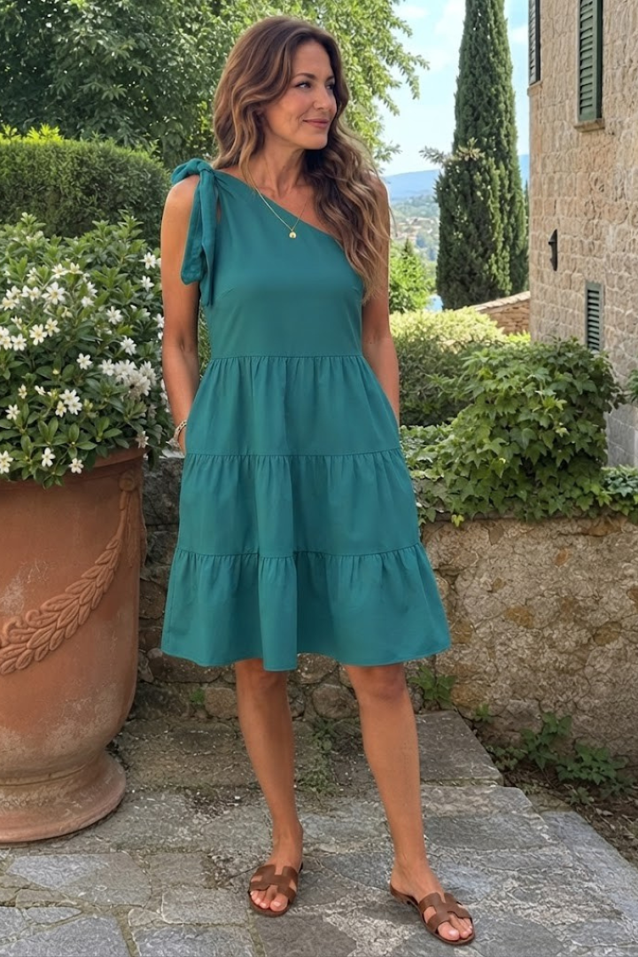 Women's One Shoulder Dress with Bow Detail for Casual Summer