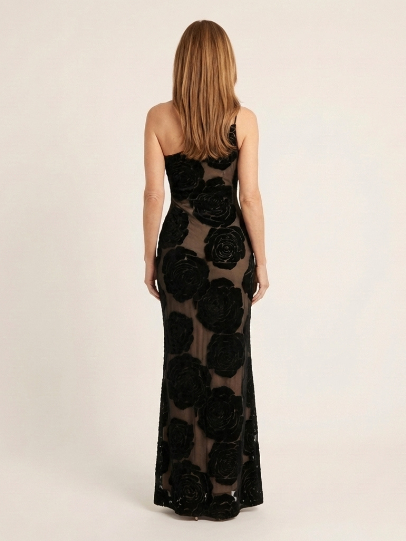 Women's One Shoulder Floral Lace Maxi Dress for Events