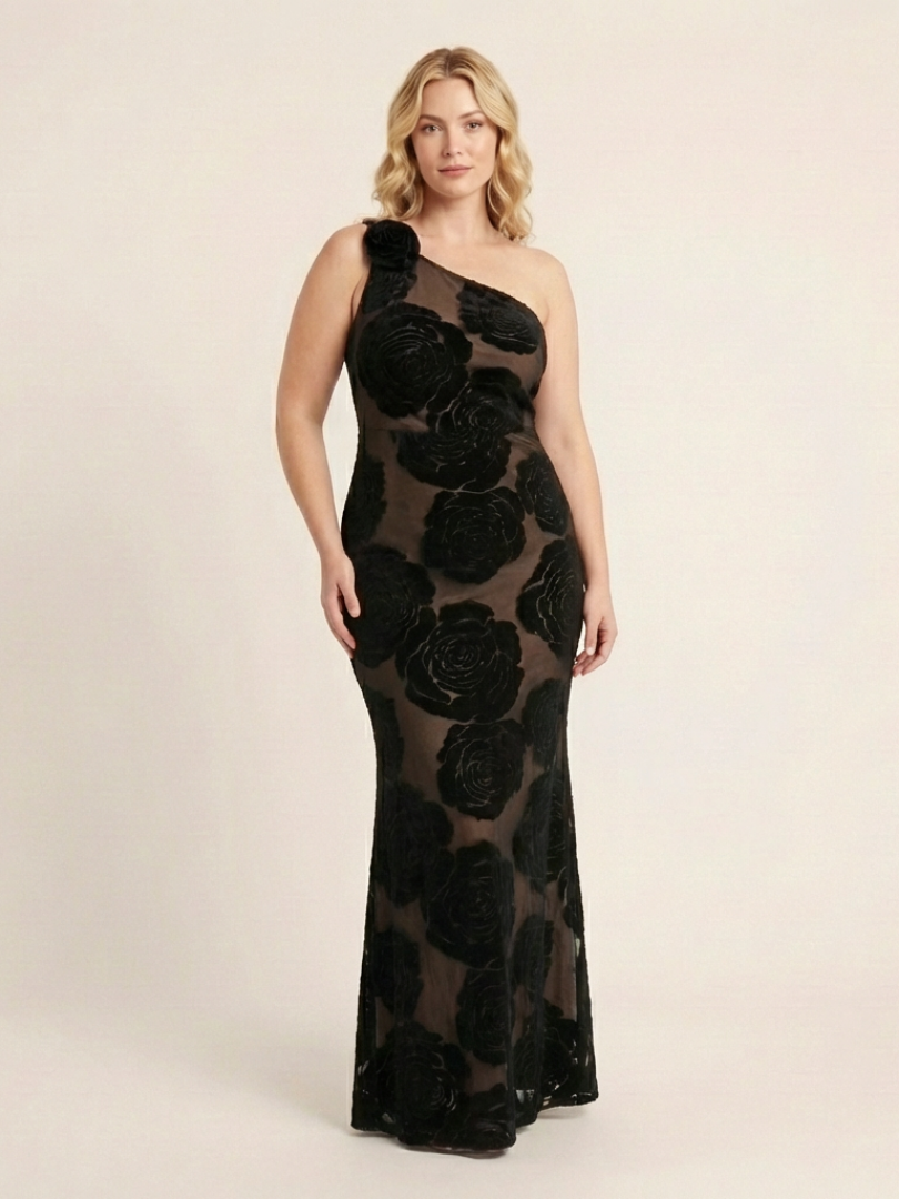 Women's One Shoulder Floral Lace Maxi Dress for Events