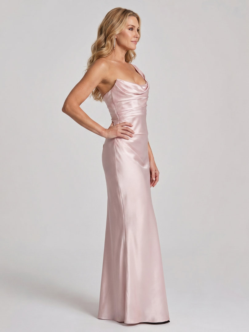 Women's One Shoulder Maxi Dress - Draped Neckline for Gala