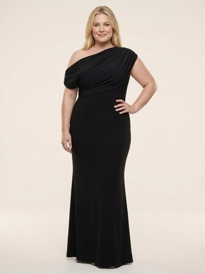 Women's One Shoulder Maxi Dress with Draped Bodice for Event