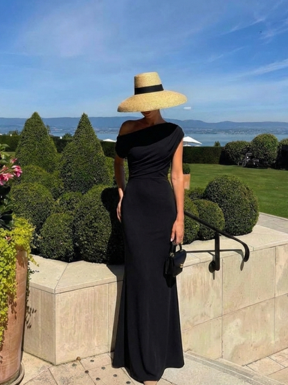 Women's One Shoulder Maxi Dress with Draped Bodice for Event