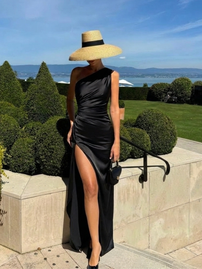 Women's One-Shoulder Maxi Dress with Draped Silhouette