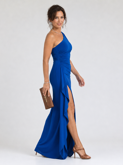 Women's One-Shoulder Maxi Dress with High Slit for Evening