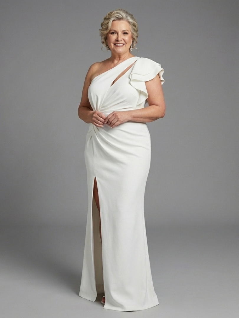 Women's One Shoulder Maxi Dress with Ruffle for Evening