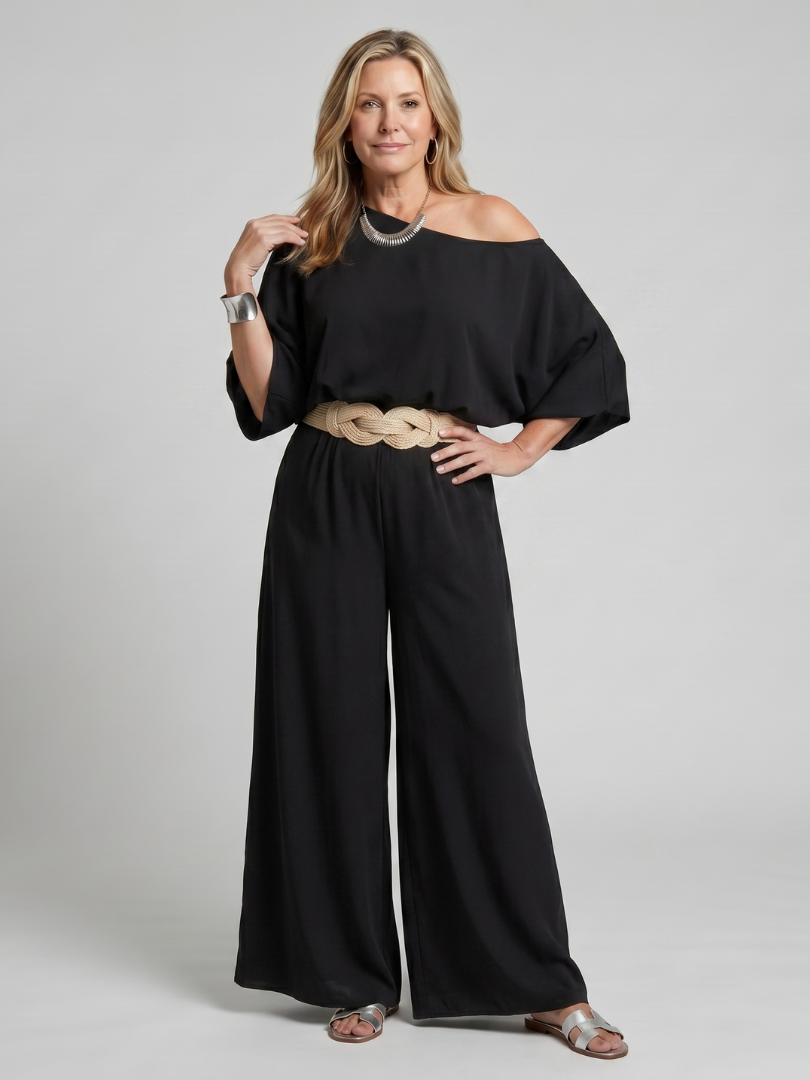 Women's One-Shoulder Top &amp; Wide-Leg Pants Set for Events