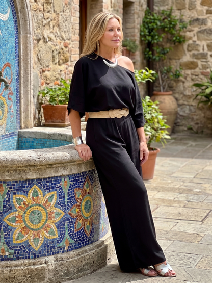 Women's One-Shoulder Top &amp; Wide-Leg Pants Set for Events