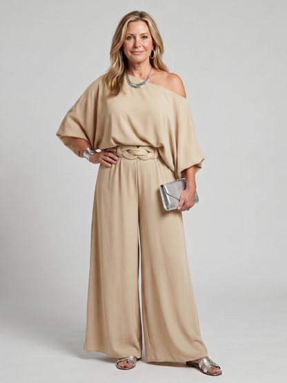Women's One-Shoulder Top &amp; Wide-Leg Pants Set for Events