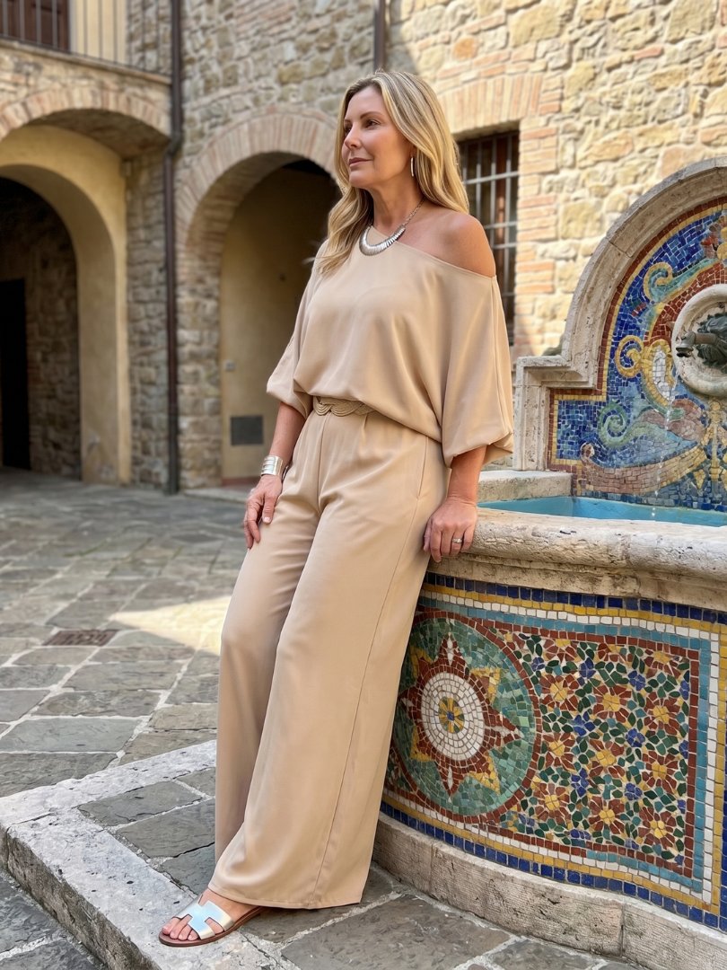 Women's One-Shoulder Top &amp; Wide-Leg Pants Set for Events