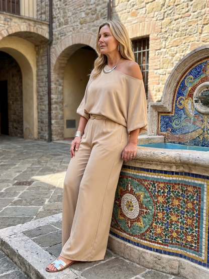 Women's One-Shoulder Top &amp; Wide-Leg Pants Set for Events