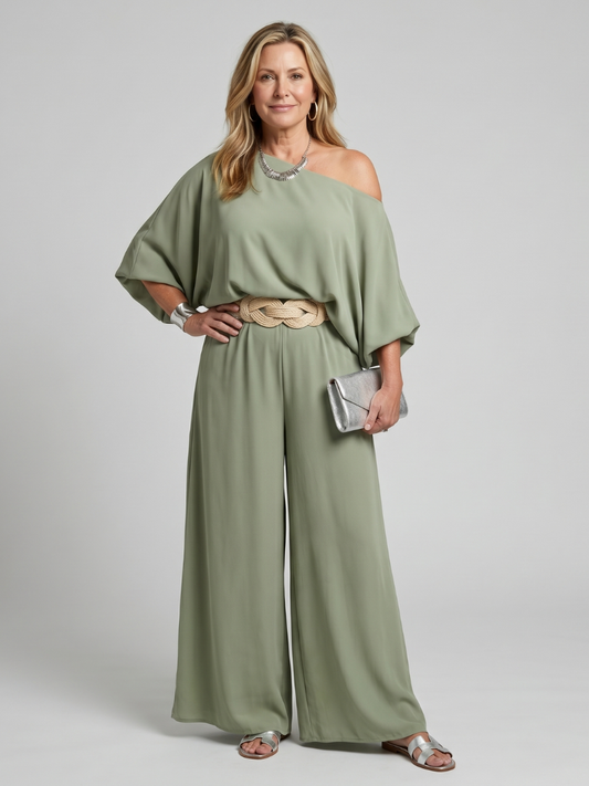 Women's One-Shoulder Top &amp; Wide-Leg Pants Set for Events