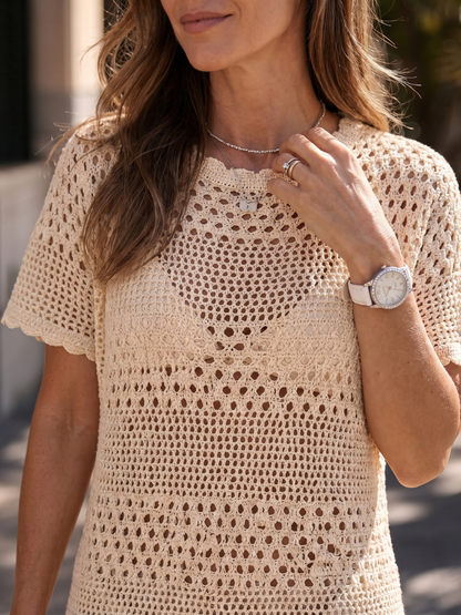 Women's Open Knit Cover-Up Mini Dress for Beach Days