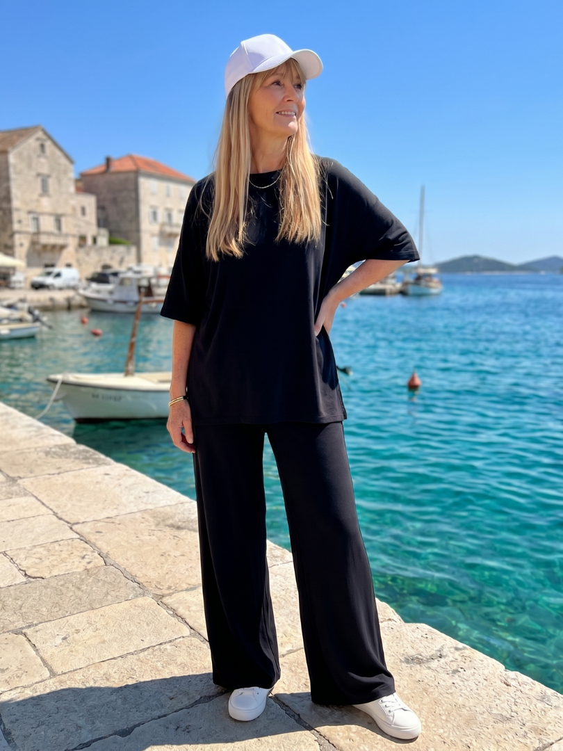 Women's Oversized Short-Sleeve Top &amp; Wide Leg Trousers Set