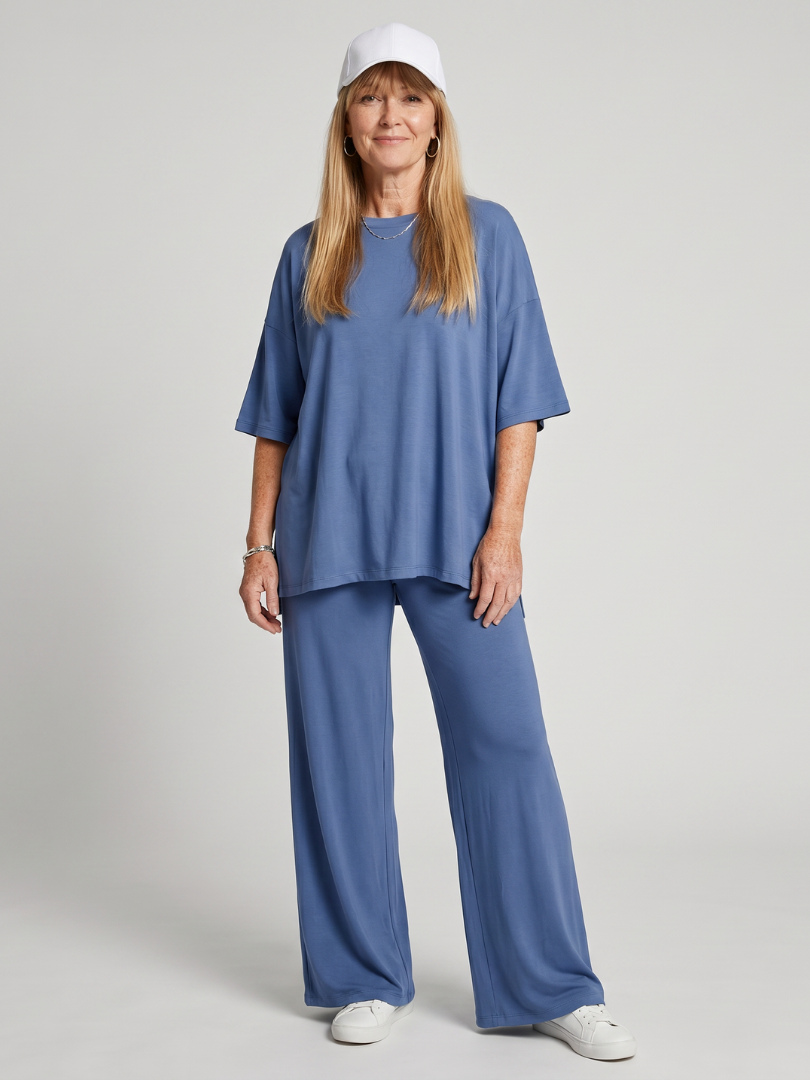 Women's Oversized Short-Sleeve Top &amp; Wide Leg Trousers Set