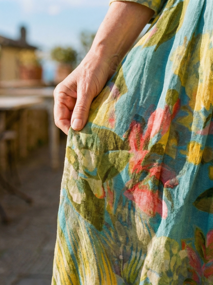 Women's Painted Canvas Dress with Abstract Pattern for Everyday Wear