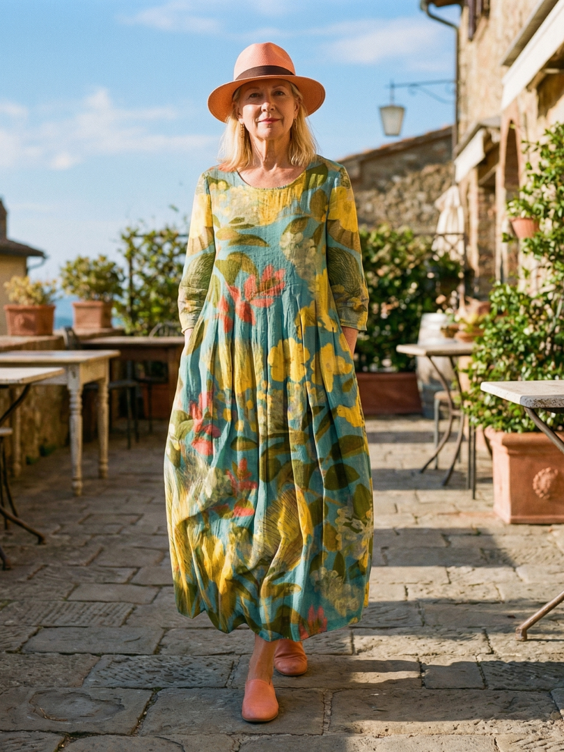 Women's Painted Canvas Dress with Abstract Pattern for Everyday Wear