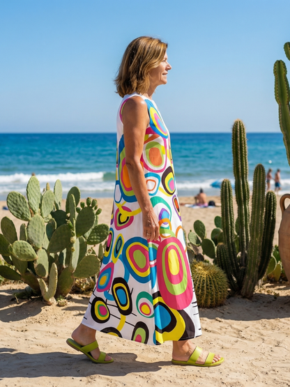 Women's Playful Maxi Dress with Abstract Print for Warm Days