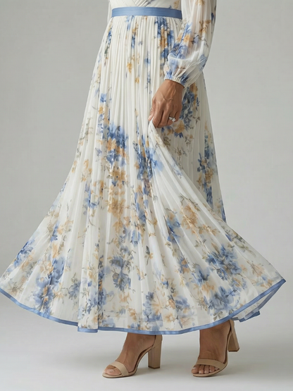 Women's Pleated Wrap Midi Dress with V-Neck for Daywear
