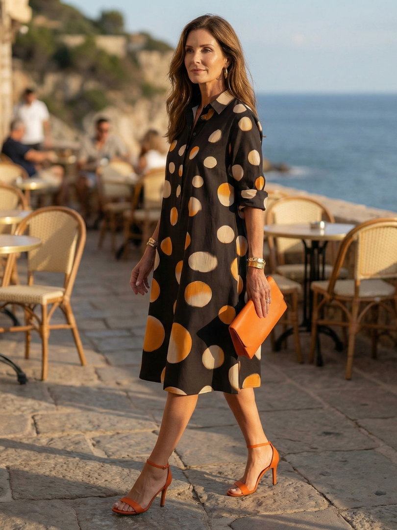 Women's Polka Dot Dress with Collared Neckline for Everyday