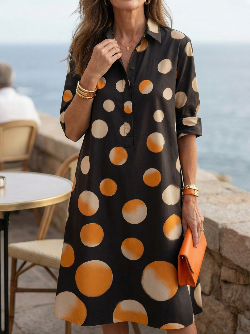 Women's Polka Dot Dress with Collared Neckline for Everyday