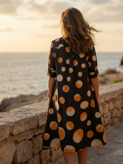 Women's Polka Dot Dress with Collared Neckline for Everyday