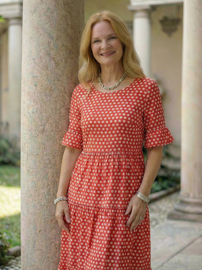 Women's Polka Dot Midi Dress Tiered Skirt for Everyday