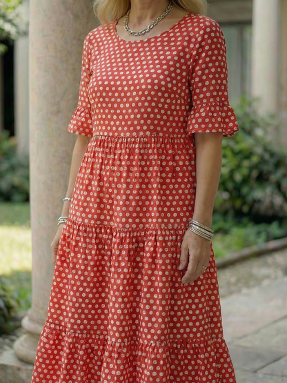 Women's Polka Dot Midi Dress Tiered Skirt for Everyday