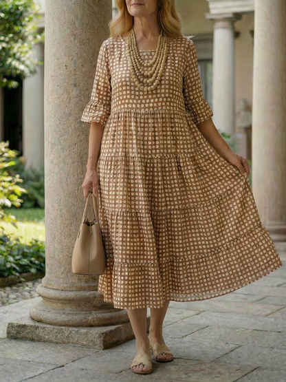 Women's Polka Dot Midi Dress Tiered Skirt for Everyday