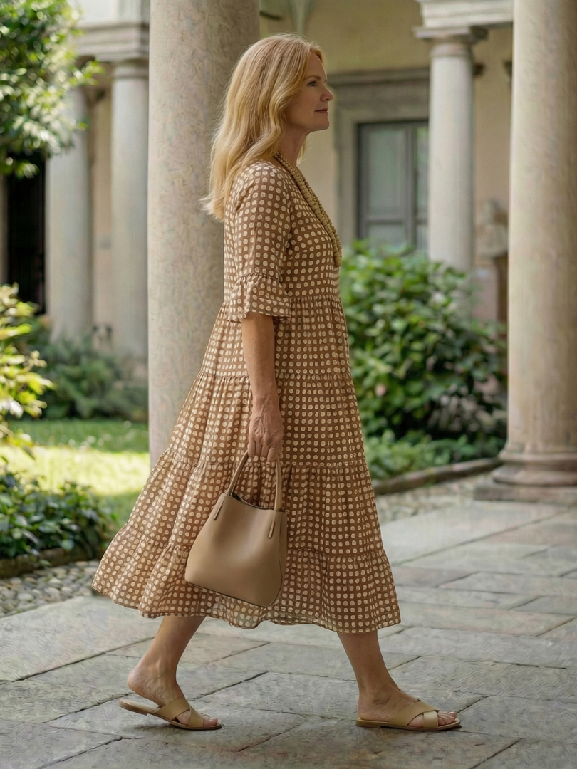 Women's Polka Dot Midi Dress Tiered Skirt for Everyday