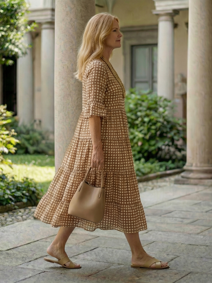 Women's Polka Dot Midi Dress Tiered Skirt for Everyday