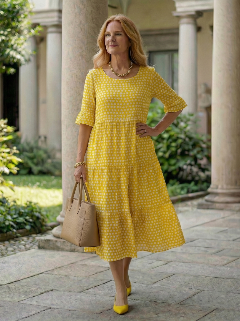 Women's Polka Dot Midi Dress Tiered Skirt for Everyday