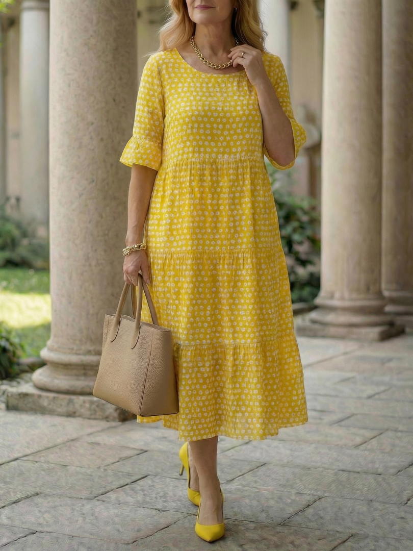 Women's Polka Dot Midi Dress Tiered Skirt for Everyday