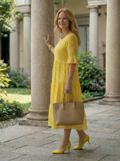Women's Polka Dot Midi Dress Tiered Skirt for Everyday
