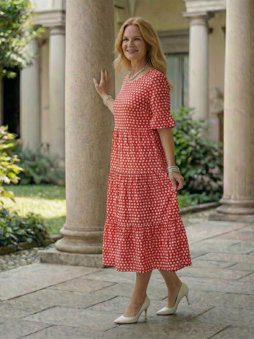 Women's Polka Dot Midi Dress Tiered Skirt for Everyday