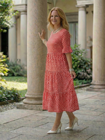 Women's Polka Dot Midi Dress Tiered Skirt for Everyday