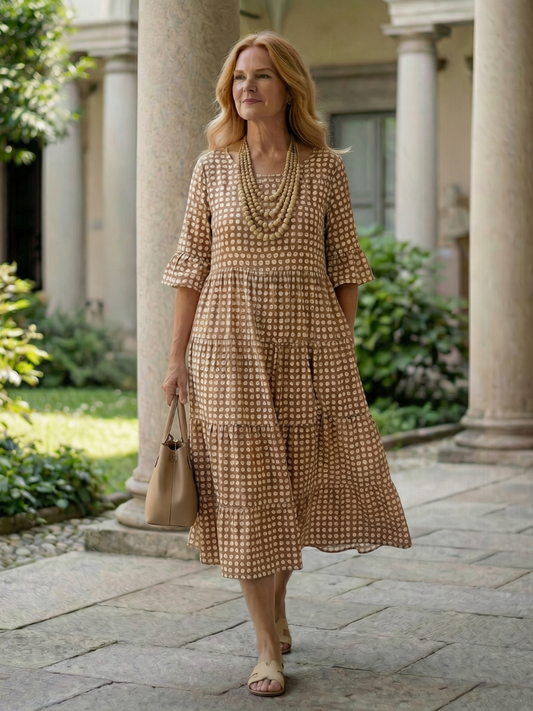 Women's Polka Dot Midi Dress Tiered Skirt for Everyday