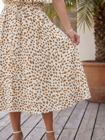 Women's Printed Button Front Midi Dress with Belt for Daily