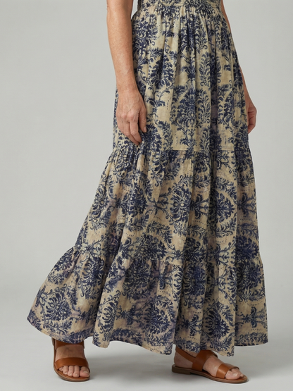 Women's Printed Flow Maxi Dress with V-Neck for Warm Weather