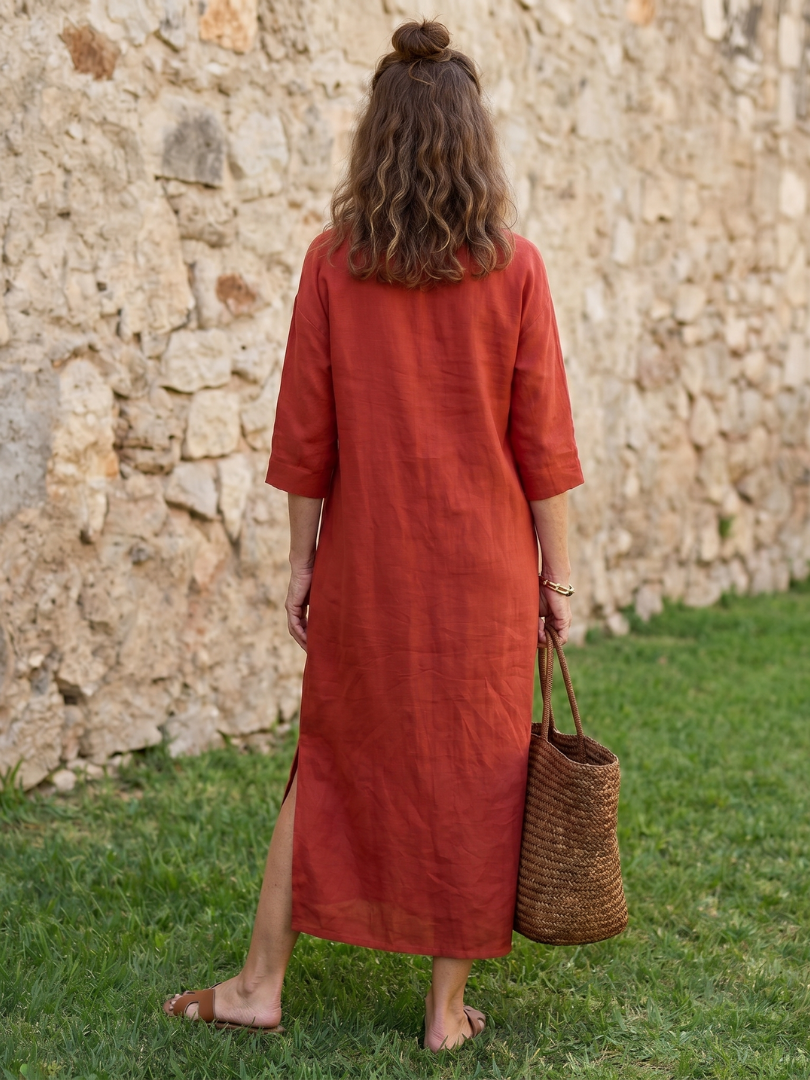 Women's Relaxed Midi Dress with V-neck for Warm Weather